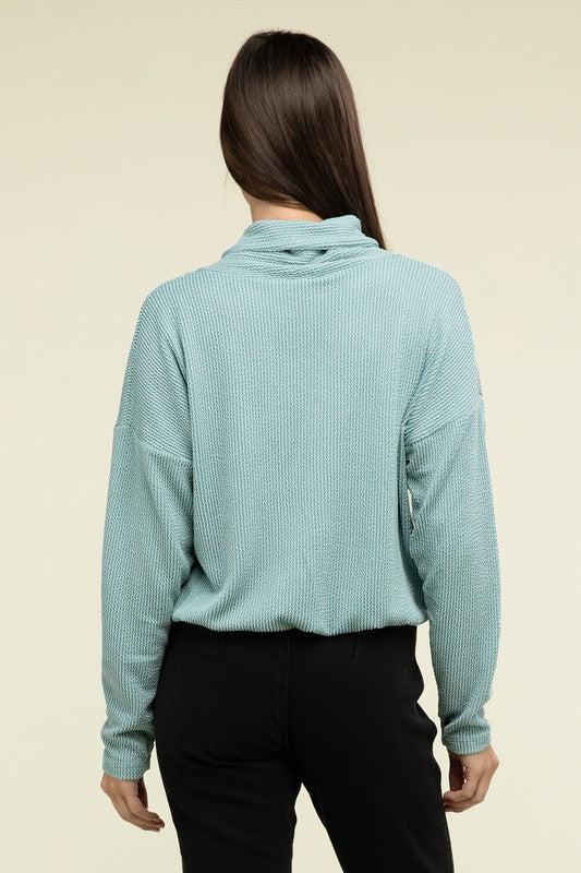 ZENANA Textured Line Elastic Waist Pullover Top
