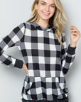 Celeste Full Size Contrast Plaid Long Sleeve Hoodie