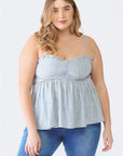 Zenobia Plus Size Frill Smocked Floral Sweetheart Neck Cami