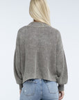 ZENANA Washed Collared Henley Sweater