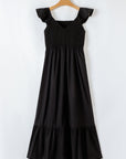 Solid V-Neck Flutter Sleeve Ruffle Maxi Dress