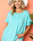 e Luna Solid Ruffled Sleeve Baby Doll Top