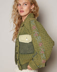 POL Embroidered Sleeve Raw Edge Quilted Jacket