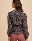 Annie Wear Abstract Print Balloon Sleeve Peplum Blouse