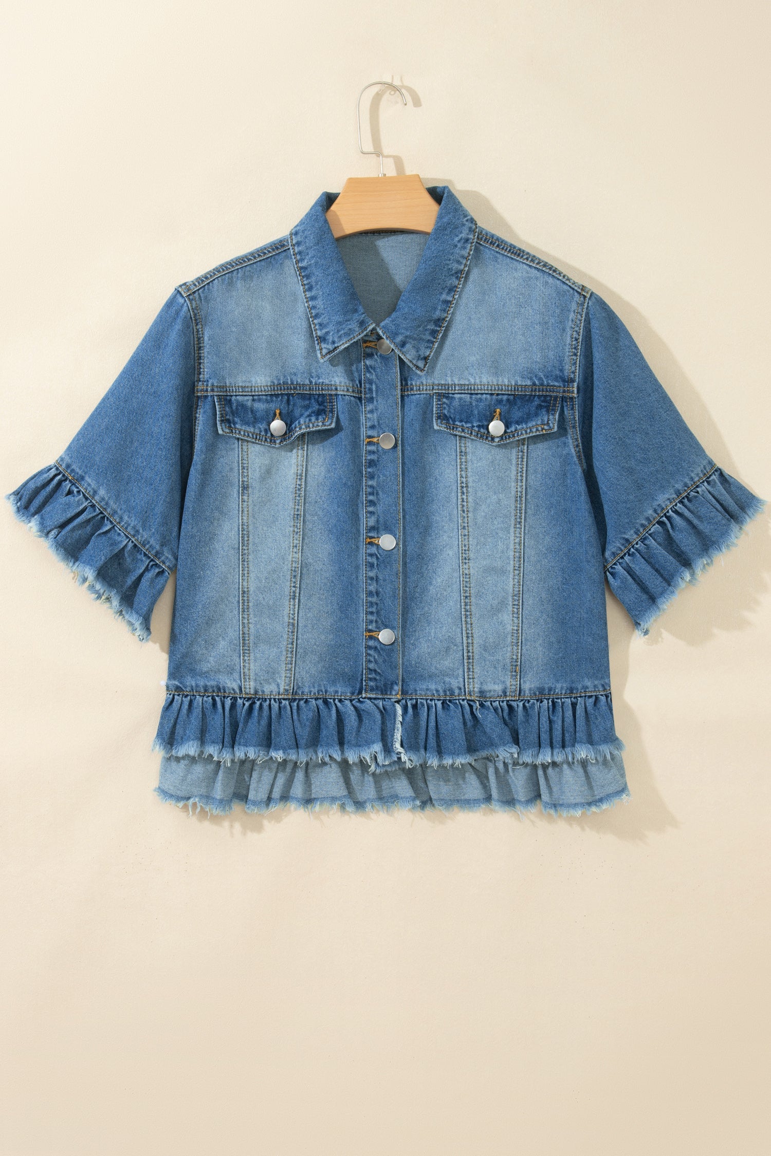 Ruffled Short Sleeve Denim Jacket