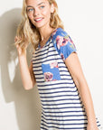 e Luna Striped Floral Mix Pocket Top