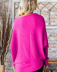 First Love Full Size Asymmetrical Hem Dolman Sleeve Sweater