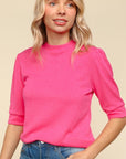 Haptics Tied Back Mock Neck Half Sleeve Knit Top