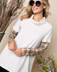 e Luna Plaid Mixed Turtleneck Top