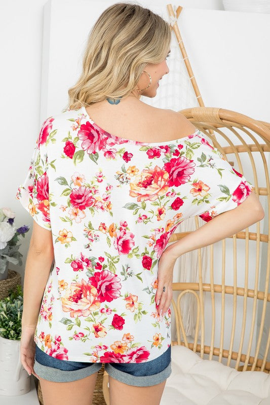 e Luna Allover Floral One Shoulder Top