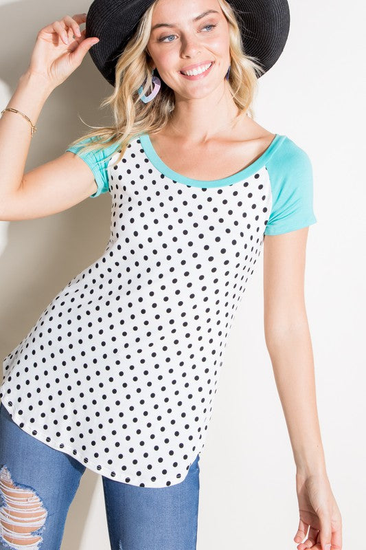 e Luna PLUS Polka Dot Mix Baseball Top