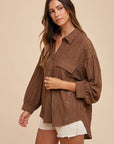 Annie Wear Openwork Button Down Drop Shoulder Shirt