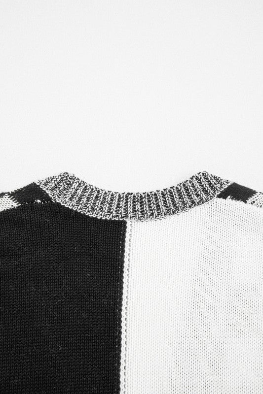 Checker Open Front Drop Shoulder Cardigan