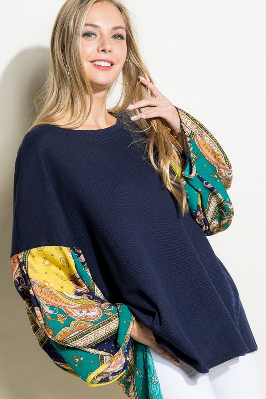 Paisley Volume Sleeve Top - Online Only