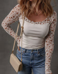 Floral Lace Patchwork Long Sleeve Square Neck Top