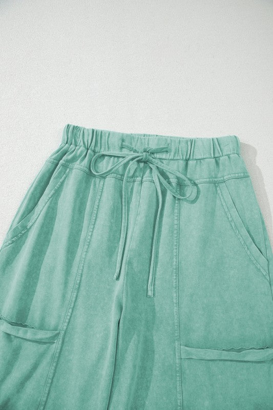 Mineral Wash Reverse Seam Drawstring Elastic Waist