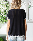 First Love Full Size Contrast Wavy Crochet Drop Shoulder Knit Top