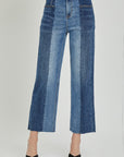 RISEN Full Size Mid-Rise Waist Two-Tones Jeans with Pockets