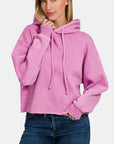 Zenana Acid Wash Fleece Cropped Hoodie