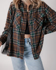 Women's Plaid Print Pockets Buttoned Shirt Jacket