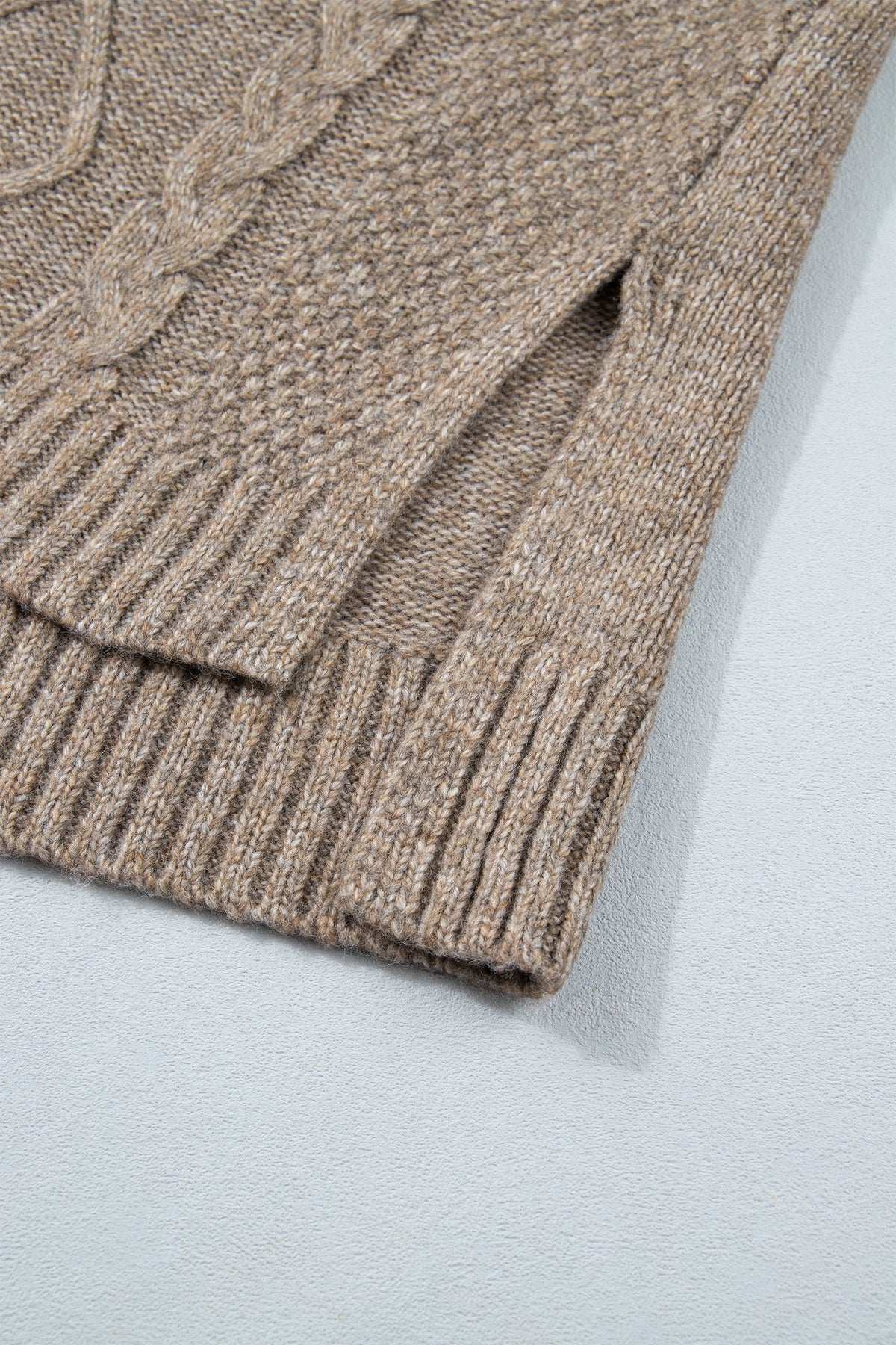 Dark Khaki Cable Knit Turtleneck Sweater