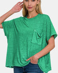 Zenana Pocketed Round Neck Dropped Shoulder T-Shirt