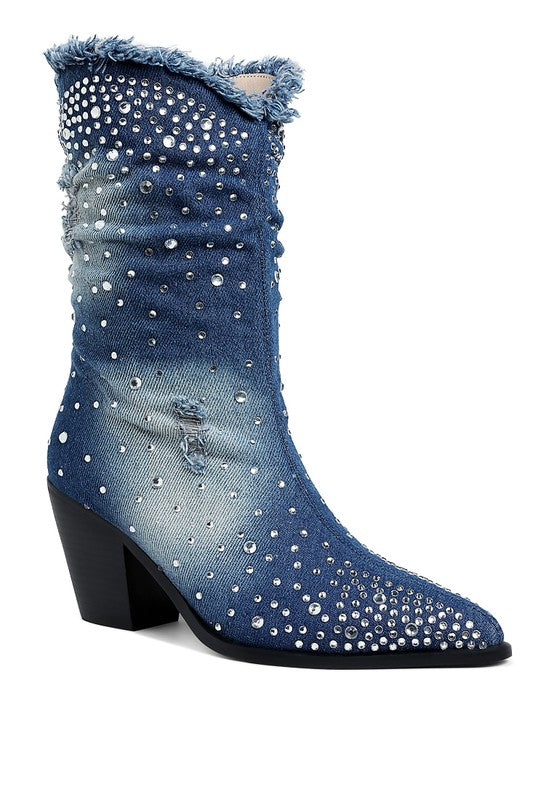 Savant Diamante &amp; Rhinestones Denim Boots