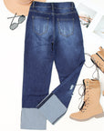 Denim High Waist Distressed Straight Leg Jeans
