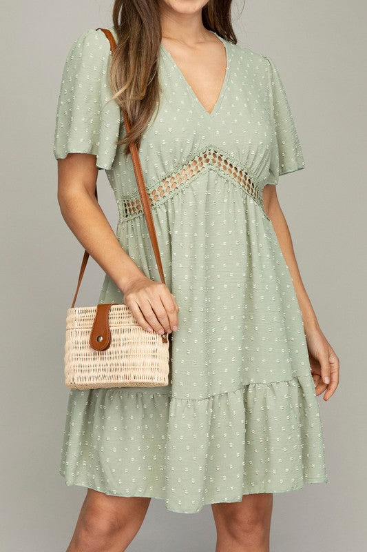 V-Neck Dress with Lace Trim