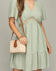 V-Neck Dress with Lace Trim