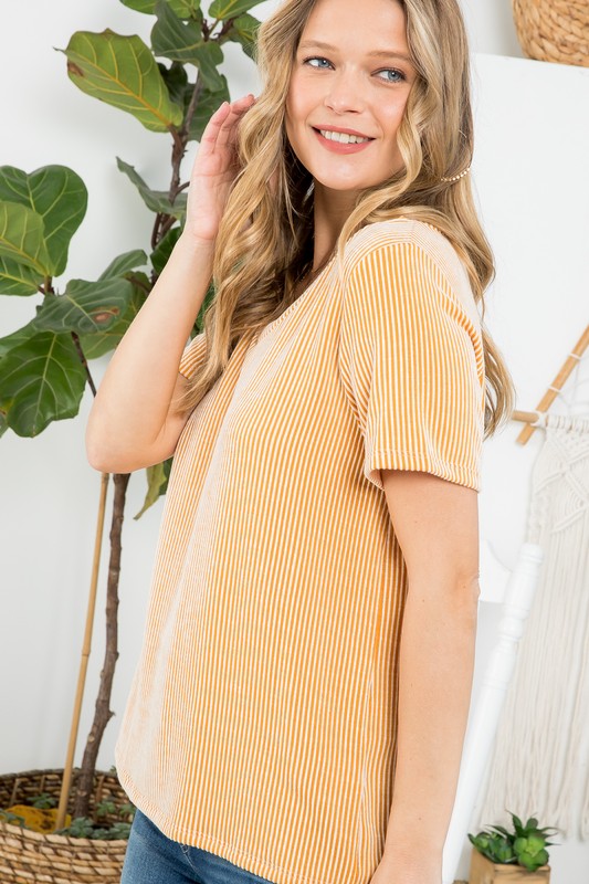 e Luna Two Tone Slub Rib Striped Top