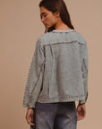 BiBi Mineral Washed Checkered Round Neck Denim Top