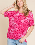 BOMBOM Leopard V-Neck Short Sleeve T-Shirt