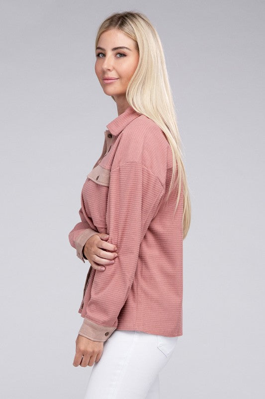 Pink Two Tone Flap Pocket Shirt