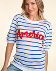 Haptics Letter Embroidery Striped Knit Top