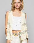 POL Ruffled Open Front Sleeveless Cardigan