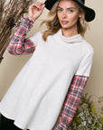 e Luna Plaid Mixed Turtleneck Top