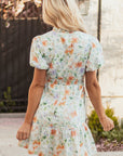 Floral Shirred High Waist Puff Sleeve Dress