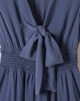 Deep V-Neck Knotted Front Layered Flare Mini Dress