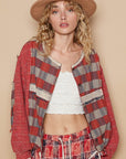 POL Round Neck Long Sleeve Plaid Shirt