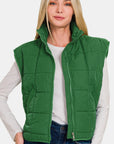 Zenana Zip Up Cropped Puffer Vest with Pockets