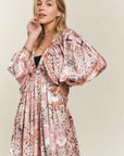 ADORA Printed V-Neck Batwing Sleeve Dress