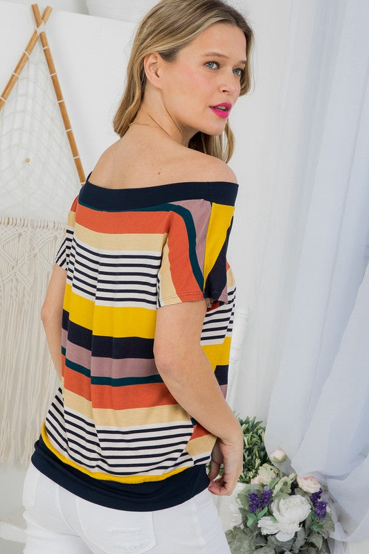 e Luna PLUS Striped Offshoulder Top