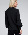 Zenana Woven Airflow V-Neck Long Sleeve Top