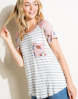 e Luna Striped Floral Mix Pocket Top