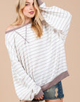 Ces Femme Striped Round Neck Drop Shoulder Sweatshirt