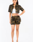 American Bazi Full Size Camouflage Short Sleeve Cropped Jacket