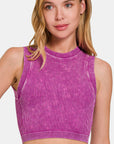 Zenana Washed Ribbed Seamless Crop Tank with Bra Pad