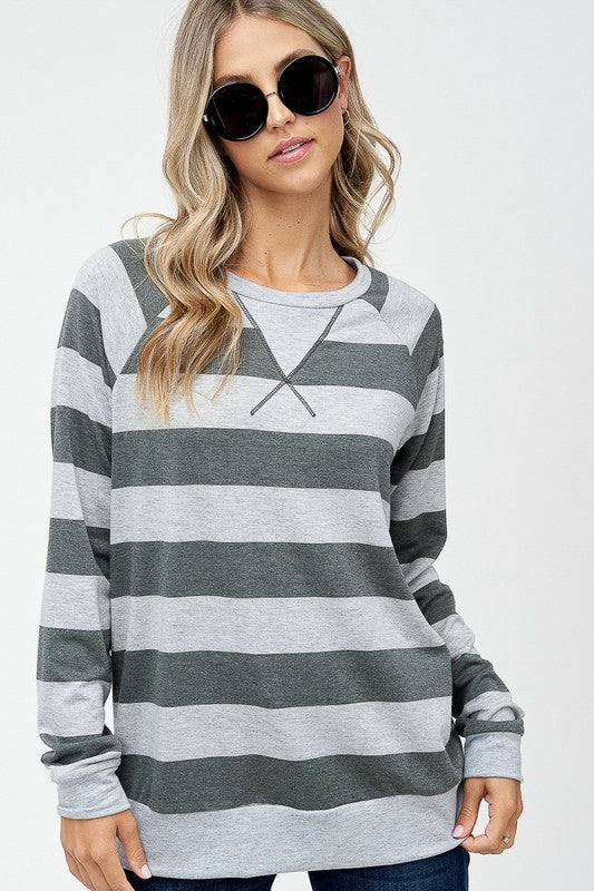 Plus Big Stripe Sweatshirt Top - Online Only