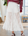 Floral Sheer Lace Flowy Maxi Skirt